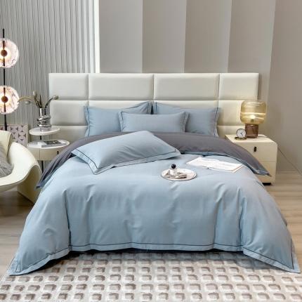 91家纺网 家纺一手货源 找家纺 印季 2023直播供货纯色轻奢一字绣全棉磨毛四件套