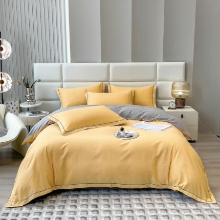 91家纺网 家纺一手货源 找家纺 印季 2023直播供货纯色轻奢一字绣全棉磨毛四件套