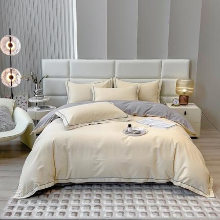 91家纺网 家纺一手货源 找家纺 印季 2023直播供货纯色轻奢一字绣全棉磨毛四件套