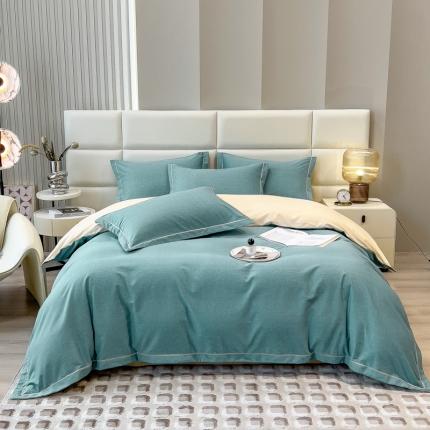 91家纺网 家纺一手货源 找家纺 印季 2023直播供货纯色轻奢一字绣全棉磨毛四件套