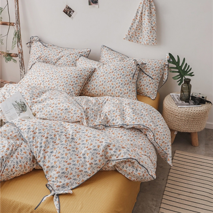 91家纺网 家纺一手货源 找家纺 （总）棉眠 2019春夏新款全棉镶边蝴蝶结四件套 床笠款