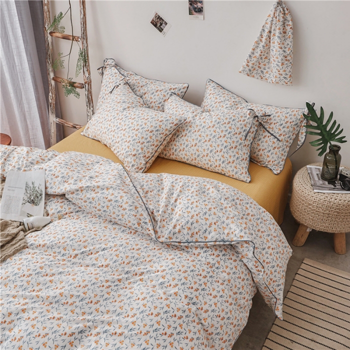 91家纺网 家纺一手货源 找家纺 （总）棉眠 2019春夏新款全棉镶边蝴蝶结四件套 床笠款