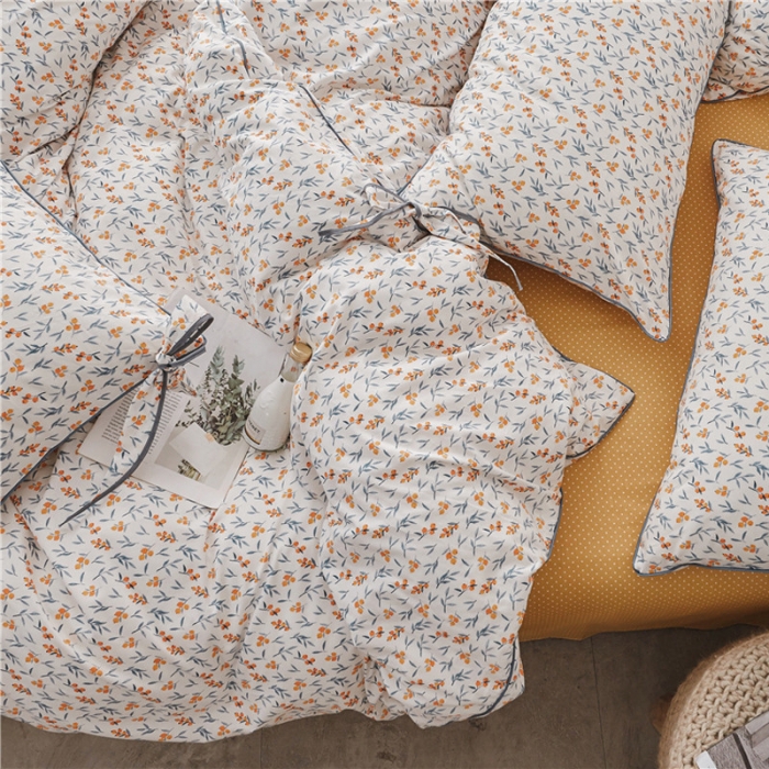 91家纺网 家纺一手货源 找家纺 （总）棉眠 2019春夏新款全棉镶边蝴蝶结四件套 床笠款