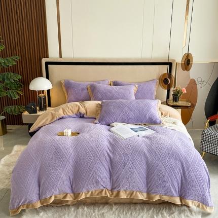 91家纺网 家纺一手货源 找家纺 铠畅 2022新款230克轻奢简约烂花绒牛奶绒剪花四件套 欧式经典-紫