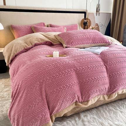 铠畅 2022新款230克轻奢简约烂花绒牛奶绒剪花四件套 艾薇-粉