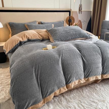 铠畅 2022新款230克轻奢简约烂花绒牛奶绒剪花四件套 艾薇-灰