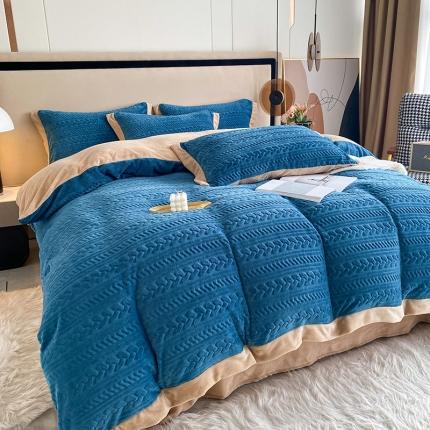 铠畅 2022新款230克轻奢简约烂花绒牛奶绒剪花四件套 艾薇-蓝