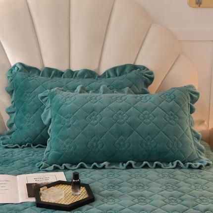 甜之梦 2025新款牛奶绒夹棉纯色枕套48*74cm 湖绿