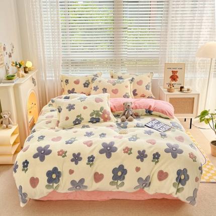 91家纺网 家纺一手货源 找家纺 苏拉  2023新款秋冬新款雪花绒牛奶绒四件套 花海