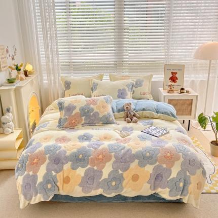 91家纺网 家纺一手货源 找家纺 苏拉  2023新款秋冬新款雪花绒牛奶绒四件套 花季