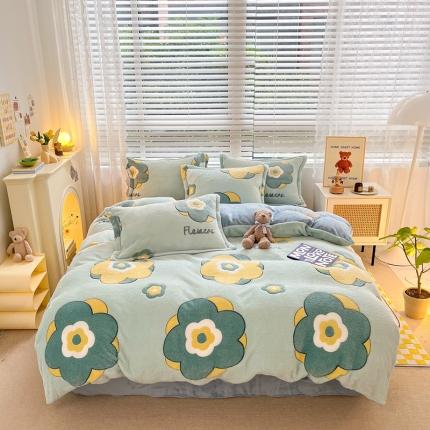 91家纺网 家纺一手货源 找家纺 苏拉  2023新款秋冬新款雪花绒牛奶绒四件套 太阳花