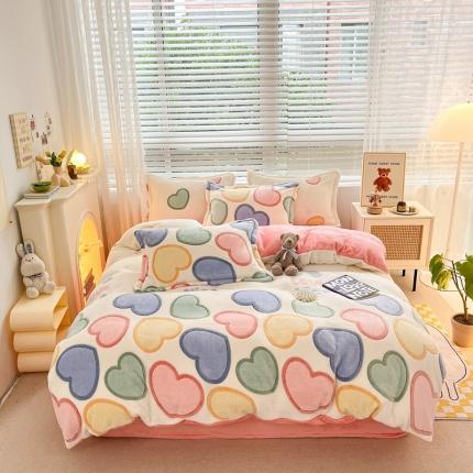 91家纺网 家纺一手货源 找家纺 苏拉  2023新款秋冬新款雪花绒牛奶绒四件套 心愿