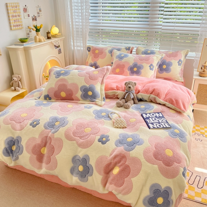 91家纺网 家纺一手货源 找家纺 苏拉  2023新款秋冬新款雪花绒牛奶绒四件套 繁花