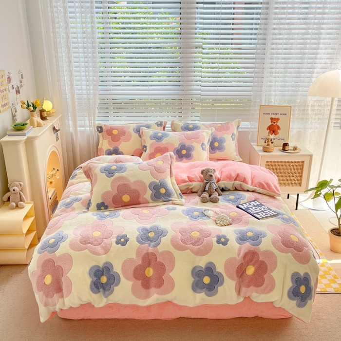 91家纺网 家纺一手货源 找家纺 苏拉  2023新款秋冬新款雪花绒牛奶绒四件套 繁花