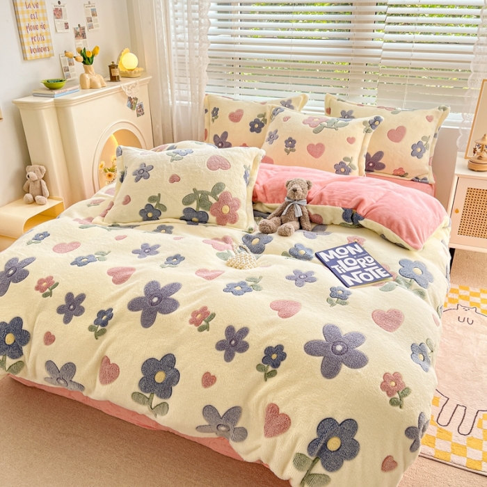 91家纺网 家纺一手货源 找家纺 苏拉  2023新款秋冬新款雪花绒牛奶绒四件套 花海