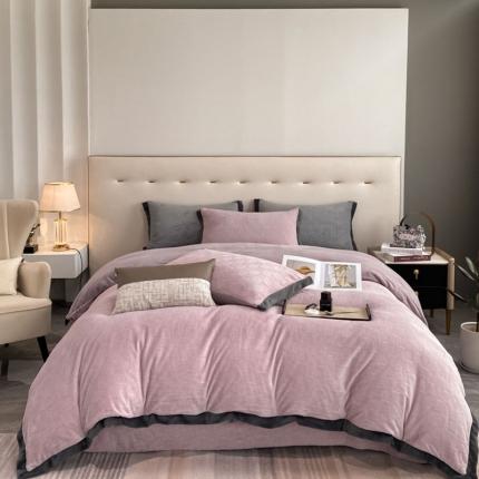 金丝鸟 2022新款240g全消光牛奶绒宽边工艺雕花四件套 五律格 紫