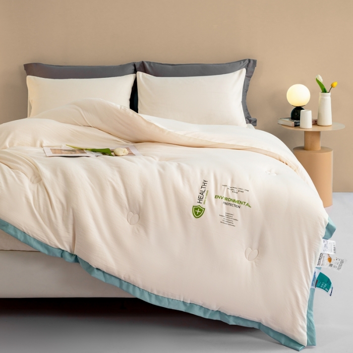 91家纺网 家纺一手货源 找家纺 （总）芯恋 2025新款锦柔缎素色拼色大豆蛋白纤维被