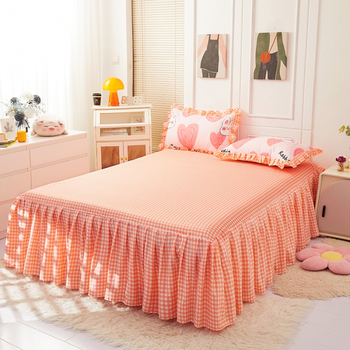 91家纺网 家纺一手货源 找家纺 艾裙海床笠 2025新款乐卡棉亲肤韩版小清新四件套 爱心兔