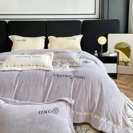 91家纺网 家纺一手货源 找家纺 （总）祺瑞佳 2023 花颜-A类母婴 高克重超柔牛奶绒婴儿绒雕花烂花 刺绣绣花四件套