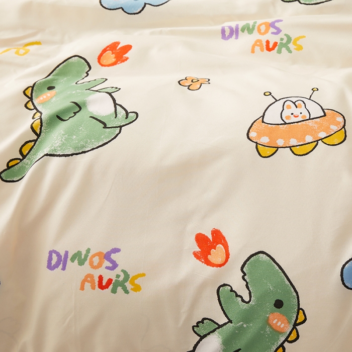 91家纺网 家纺一手货源 找家纺 艾裙海床笠 2025新款乐卡棉亲肤韩版小清新四件套 恐龙乐园