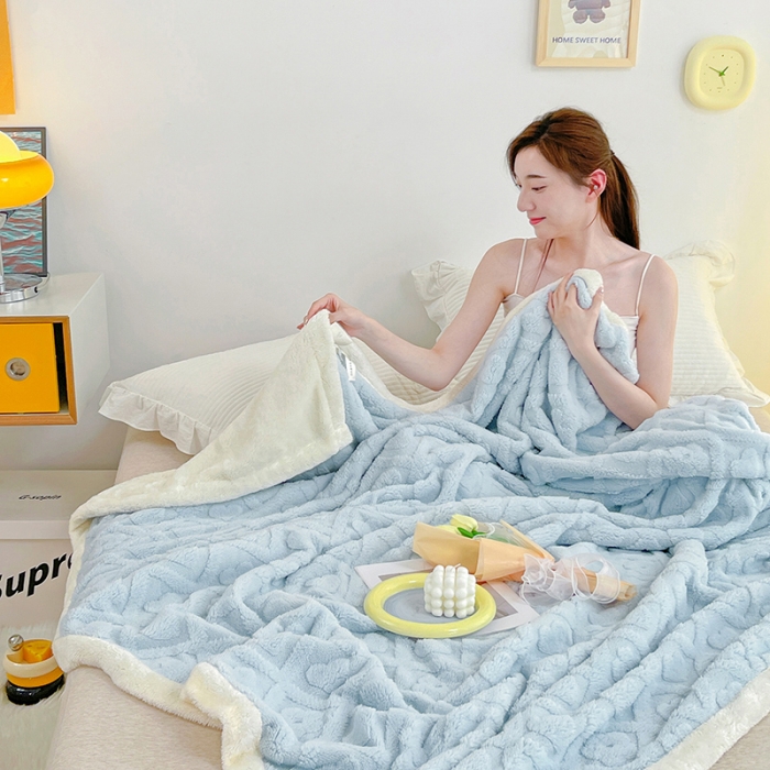 91家纺网 家纺一手货源 找家纺 澳梵 2022新款塔芙绒毛毯【蜜语-心语系列】 蜜语-婴儿蓝