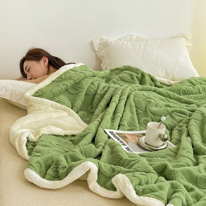 91家纺网 家纺一手货源 找家纺 澳梵 2022新款塔芙绒毛毯【蜜语-心语系列】 心语-草绿