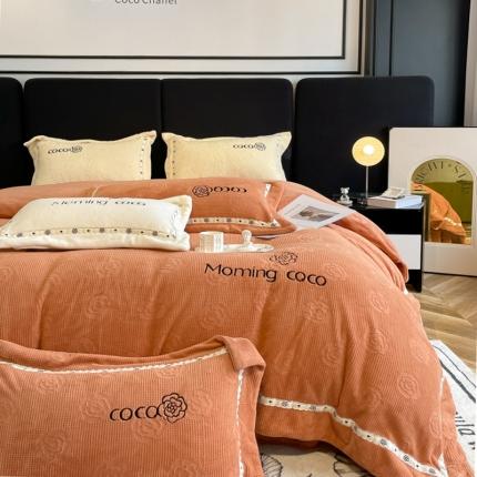 91家纺网 家纺一手货源 找家纺 （总）祺瑞佳 2023 花颜-A类母婴 高克重超柔牛奶绒婴儿绒雕花烂花 刺绣绣花四件套