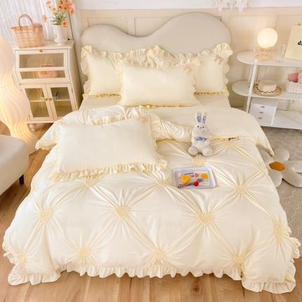 91家纺网 家纺一手货源 找家纺 （总）九诺 2023秋冬加厚磨毛手工扭花韩版床裙四件套-罗曼