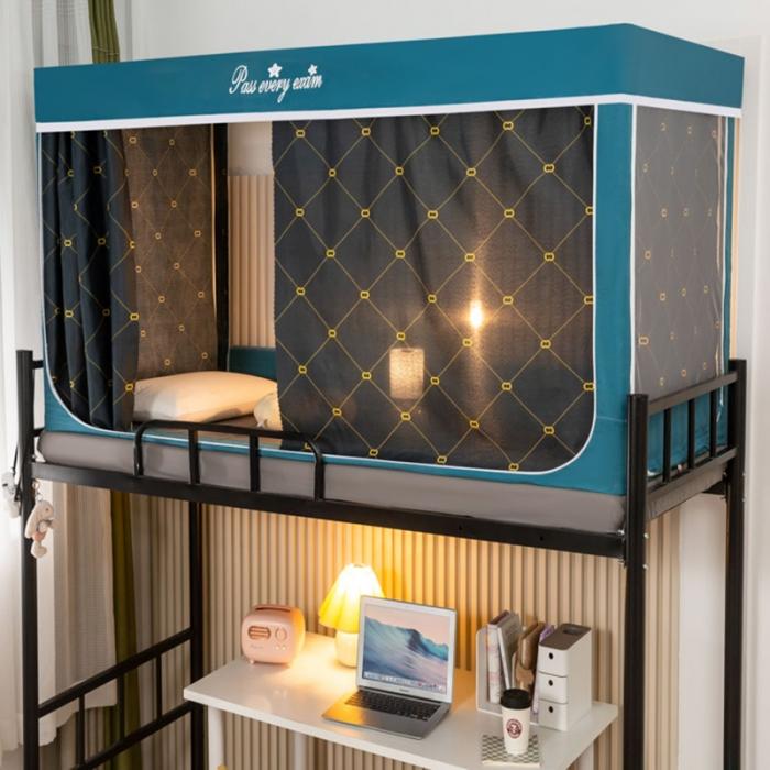 91家纺网 家纺一手货源 找家纺 学生宿舍蚊帐一体上下铺蚊帐遮光防尘床帘0.9米三开门拉链蚊帐