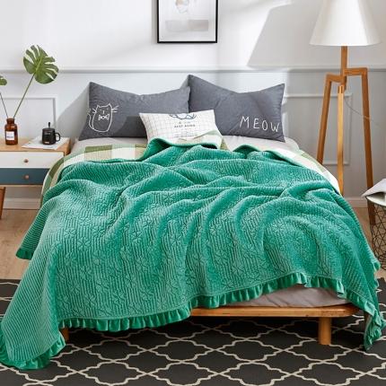 纽上 一面棉一面绒纯色水洗水晶绒全棉床盖单件榻榻米 水洗-水绿色