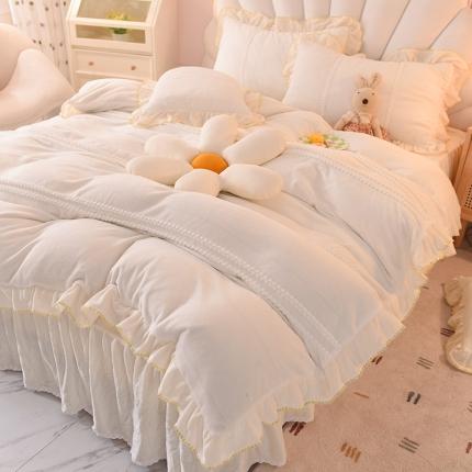 91家纺网 家纺一手货源 找家纺 花香四季 2023新款秋冬高克重加厚牛奶绒四件套爆款 蜜雪白