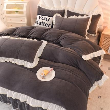 91家纺网 家纺一手货源 找家纺 花香四季 2023新款秋冬高克重加厚牛奶绒四件套爆款 蜜雪灰