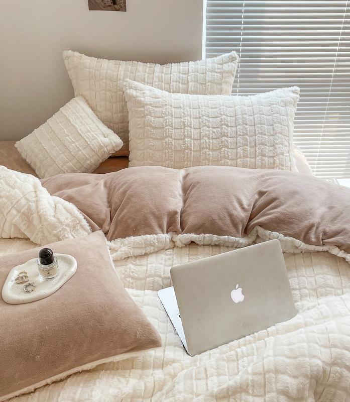 91家纺网 家纺一手货源 找家纺 满座直播爆款高端9斤320克A类獭兔毛绒立体剪花纯色牛奶绒四件套白加咖