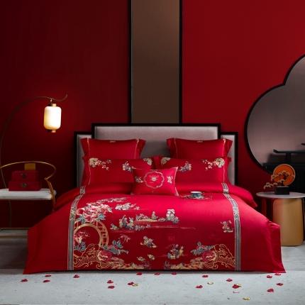 91家纺网 家纺一手货源 找家纺 （总）高大尚 新品AB版长绒棉婚庆多件套--欣欣向荣