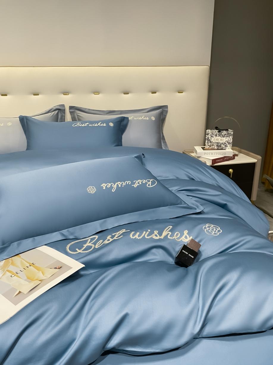 91家纺网 家纺一手货源 找家纺 寐居 2022新款60支长绒棉刺绣四件套 浅爱-宾利蓝