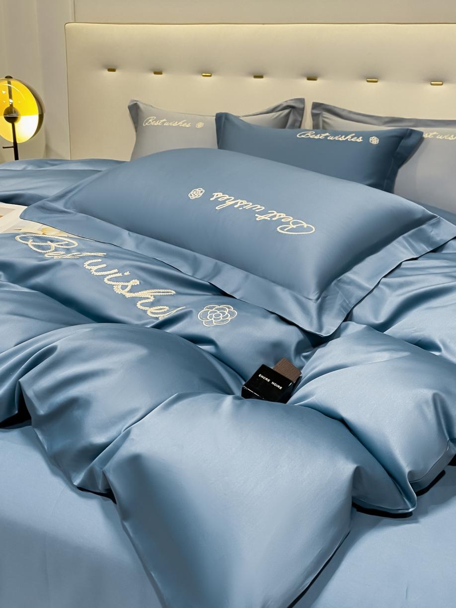 91家纺网 家纺一手货源 找家纺 寐居 2022新款60支长绒棉刺绣四件套 浅爱-宾利蓝