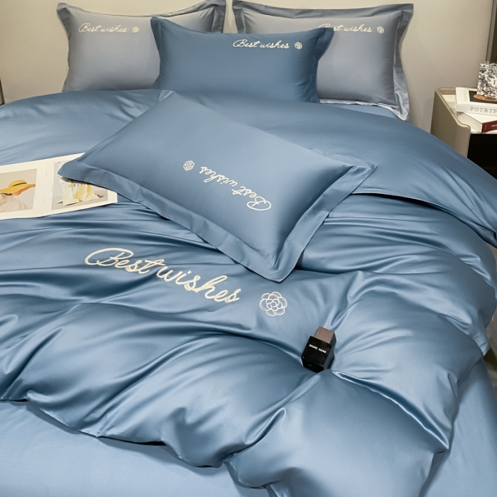 91家纺网 家纺一手货源 找家纺 寐居 2022新款60支长绒棉刺绣四件套 浅爱-宾利蓝