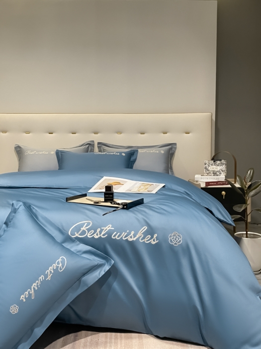 91家纺网 家纺一手货源 找家纺 寐居 2022新款60支长绒棉刺绣四件套 浅爱-宾利蓝