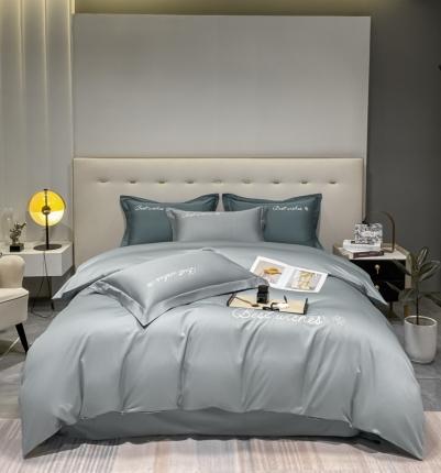 寐居 2022新款60支长绒棉刺绣四件套 浅爱-椰子灰