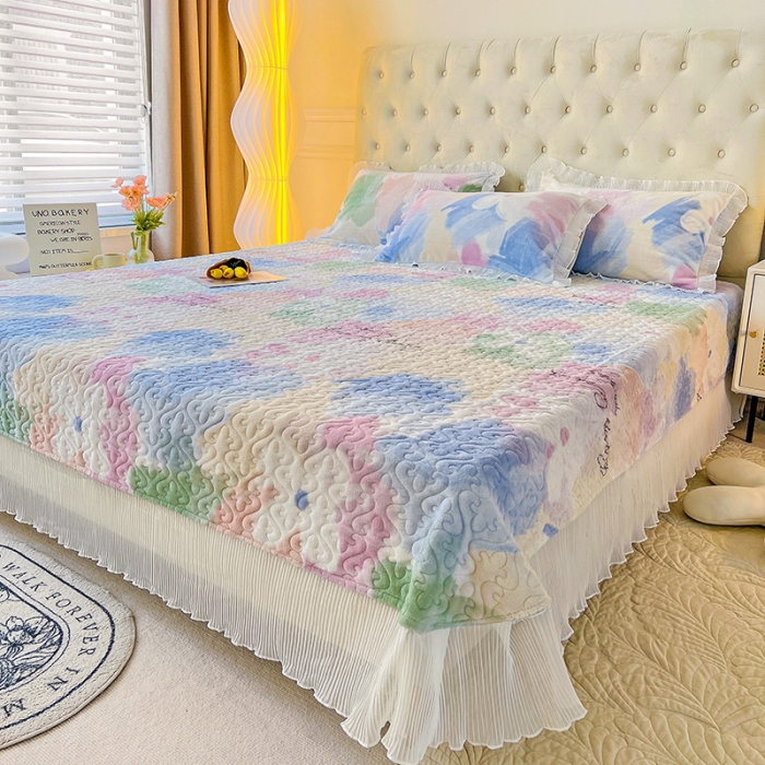 91家纺网 家纺一手货源 找家纺 （总）澳梵  2022新款韩版印花牛奶绒床盖三件套四件套