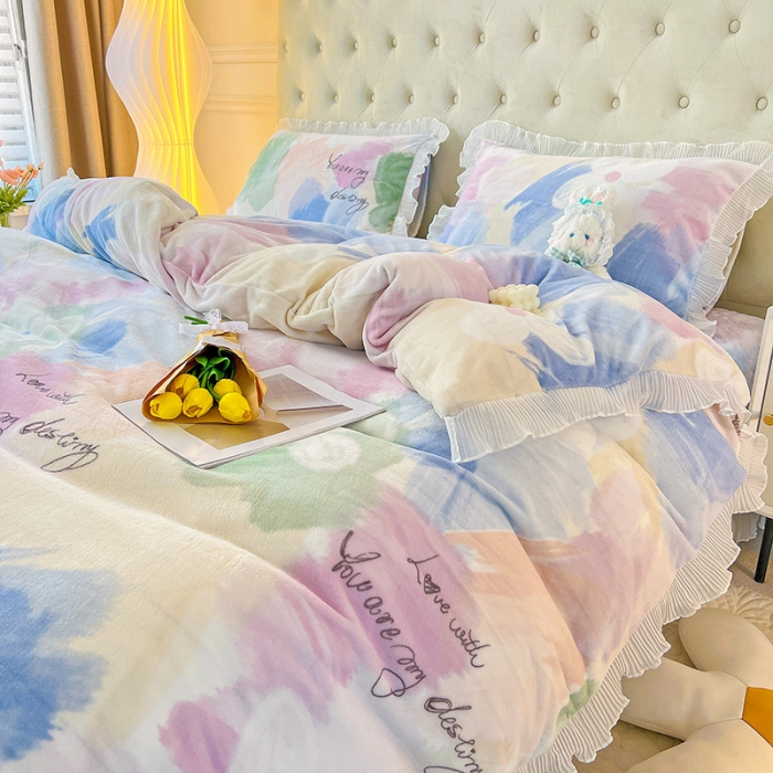 91家纺网 家纺一手货源 找家纺 （总）澳梵  2022新款韩版印花牛奶绒床盖三件套四件套