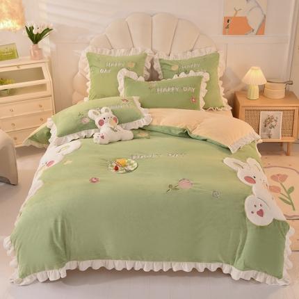 柠馨 2022新款230g牛奶绒贴布绣花可爱卡通四件套萌萌兔