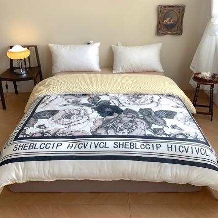 花沐 2023新款针织棉大豆被豆豆被冬被被子 大版印花-白