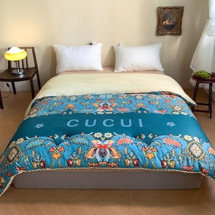 花沐 2023新款针织棉大豆被豆豆被冬被被子 大版印花-湖蓝