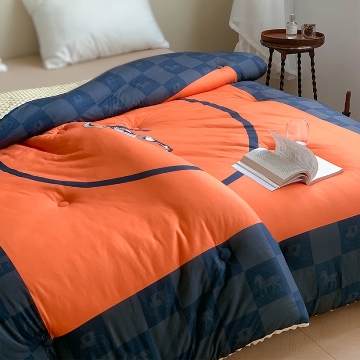 91家纺网 家纺一手货源 找家纺 花沐 2023新款针织棉大豆被豆豆被冬被被子 大版印花-橘