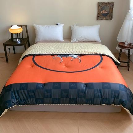 花沐 2023新款针织棉大豆被豆豆被冬被被子 大版印花-橘