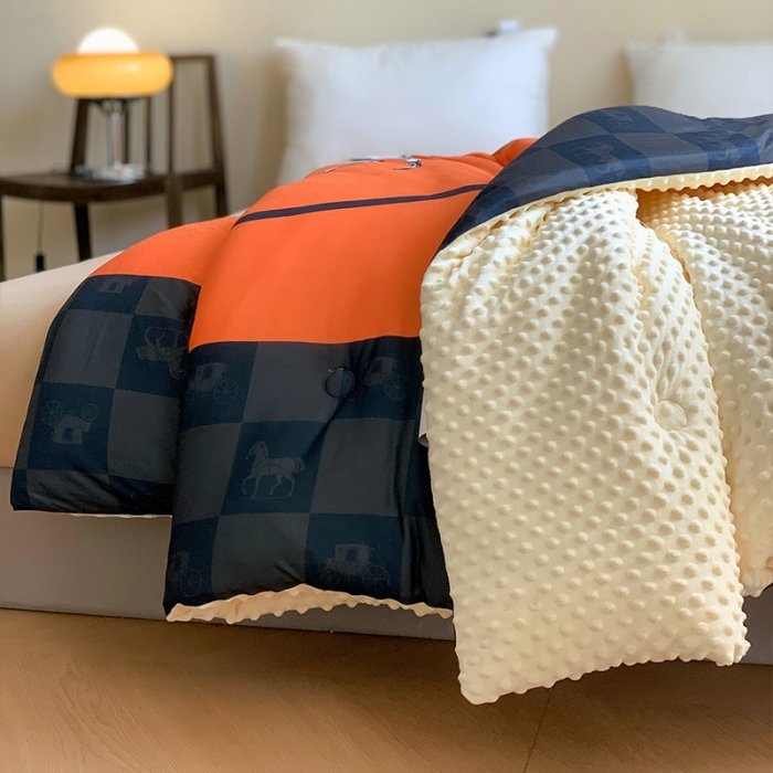 91家纺网 家纺一手货源 找家纺 花沐 2023新款针织棉大豆被豆豆被冬被被子 大版印花-橘