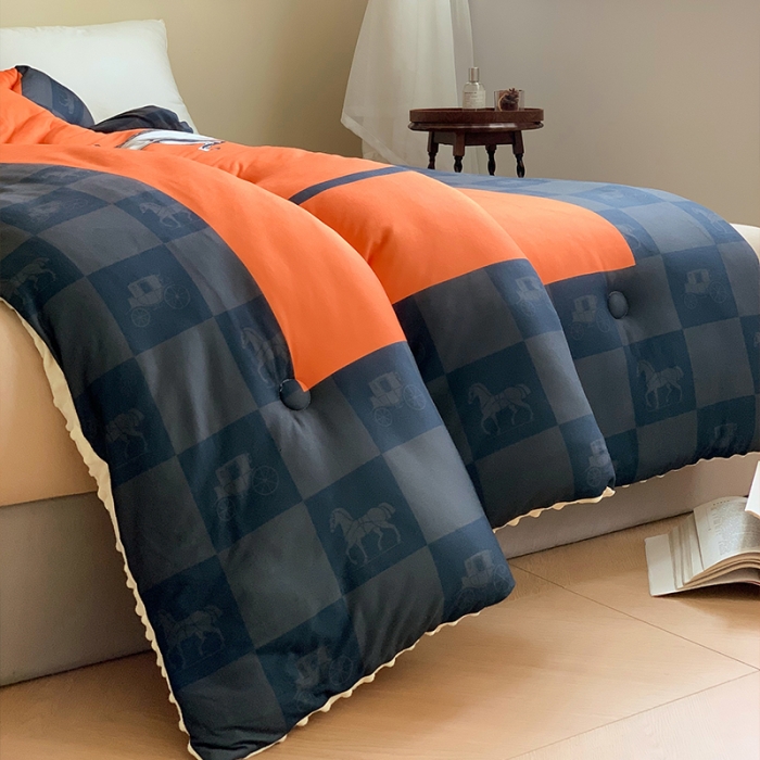 91家纺网 家纺一手货源 找家纺 花沐 2023新款针织棉大豆被豆豆被冬被被子 大版印花-橘