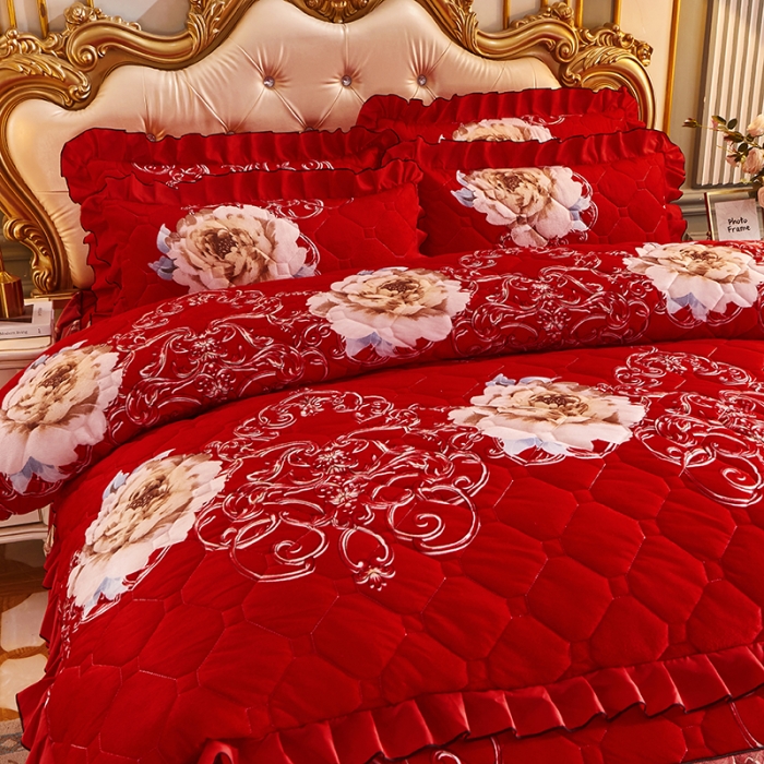 91家纺网 家纺一手货源 找家纺 （总）艾裙海 2025新款韩版水晶绒夹棉床裙款四件套