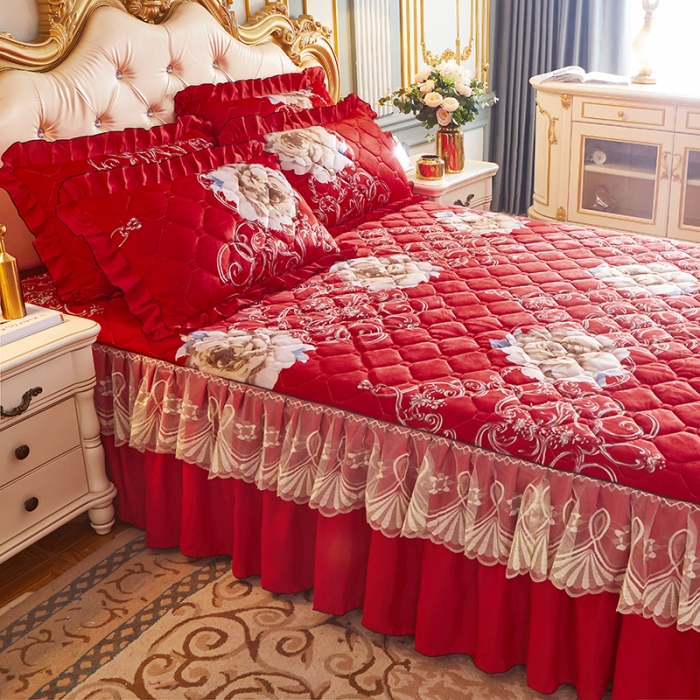 91家纺网 家纺一手货源 找家纺 （总）艾裙海 2025新款韩版水晶绒夹棉床裙款四件套